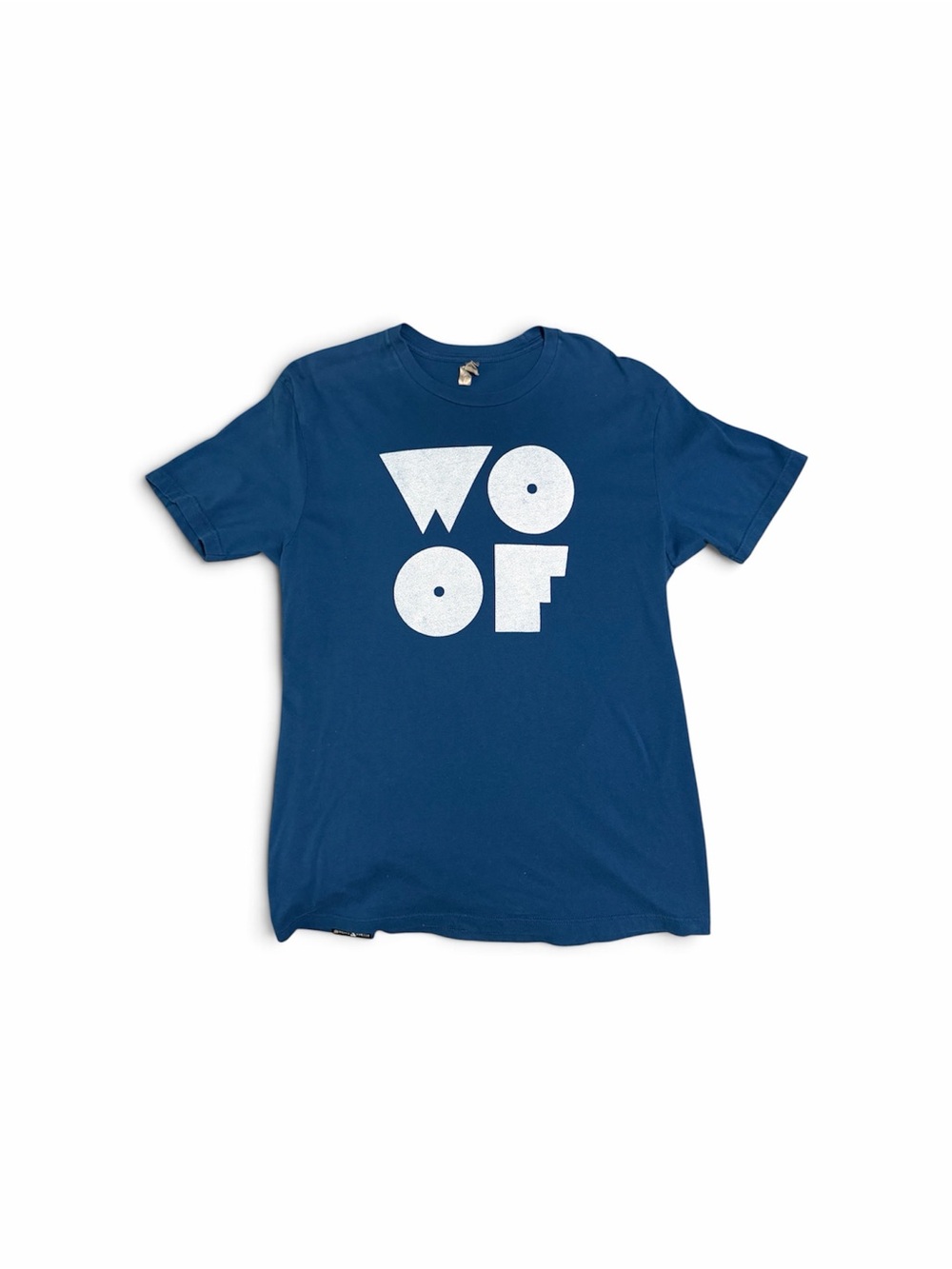 Next Level Apparel Navy Blue Tee with White "WOOF" Graphic